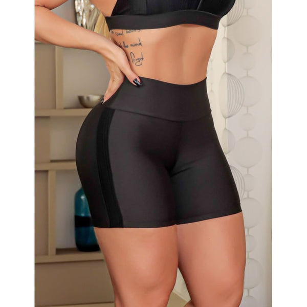 Shortinho Fitness Feminino com Recortes Laterais de Poliamida Texturizada | Ref: 4.4.4444-01