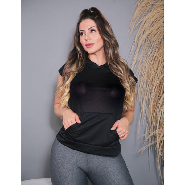 Colete Fechado Feminino Fitness em Dry Fit com Capuz