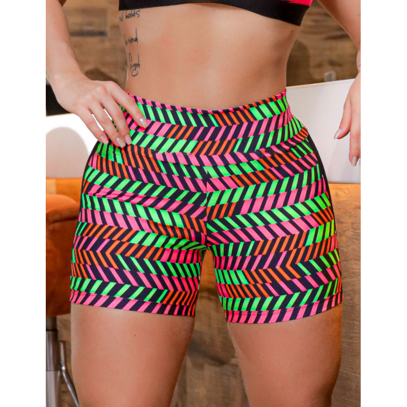 Shortinho Fitness Academia com Estampa e Tela nas Laterais