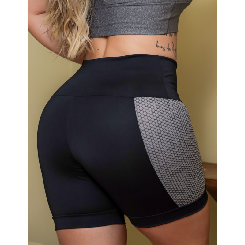 Short Fitness com Recorte em Jacquard nas Laterais e Barra