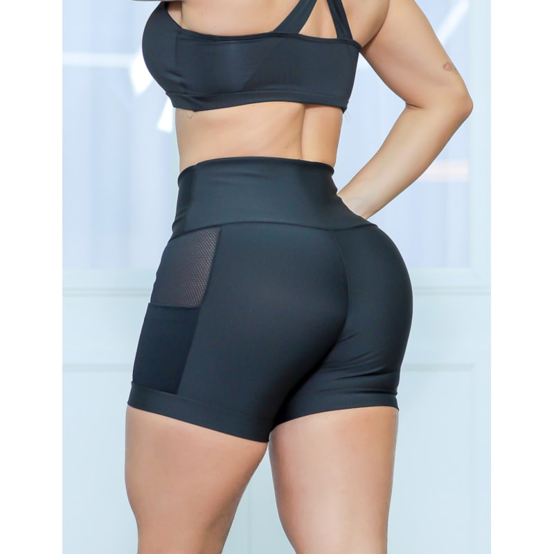 Shortinho De Ginástica Fitness Feminino com Bolsos e Tela