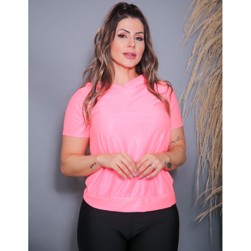 Blusa Com Manguinha Feminina Fitness Dry Fit com Capuz
