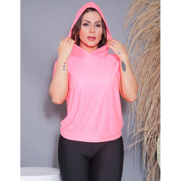 Blusa Com Manguinha Feminina Fitness Dry Fit com Capuz