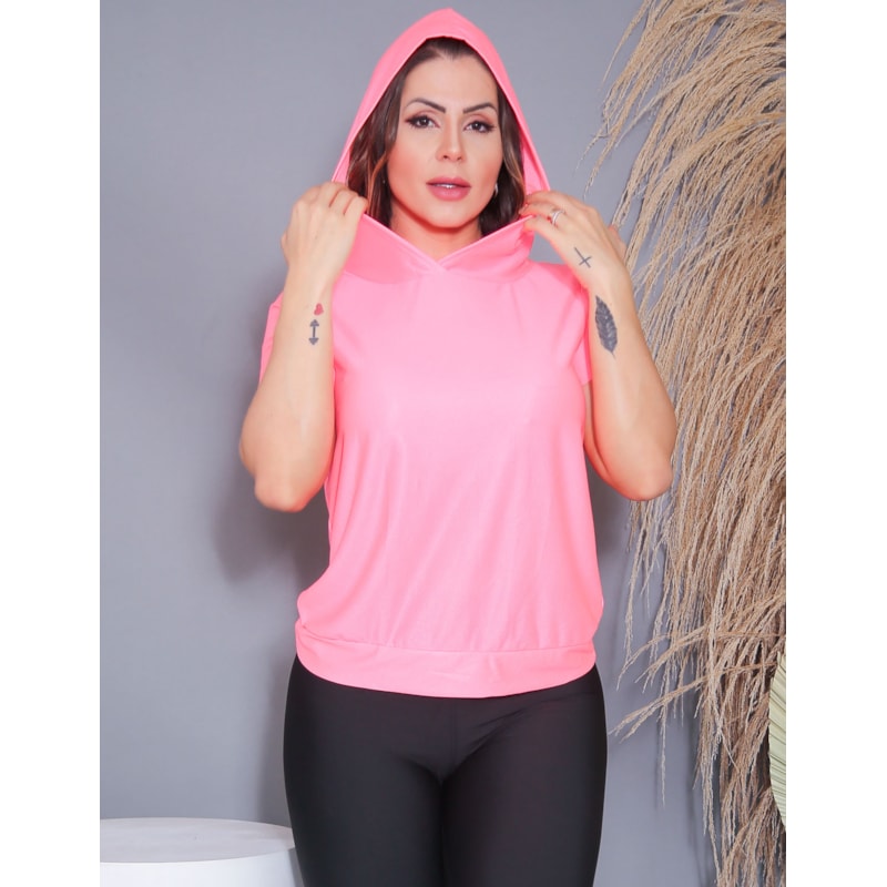 Blusa Com Manguinha Feminina Fitness Dry Fit com Capuz