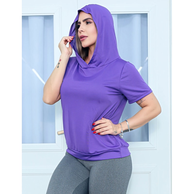 T-shirt Com Capuz Fitness Feminina em Dry Fit