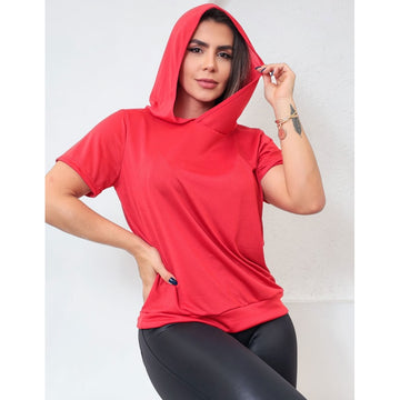 Camiseta Fitness Feminina em Dry Fit com Capuz Academia
