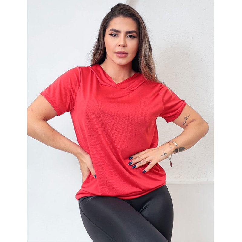 Camiseta Fitness Feminina em Dry Fit com Capuz Academia