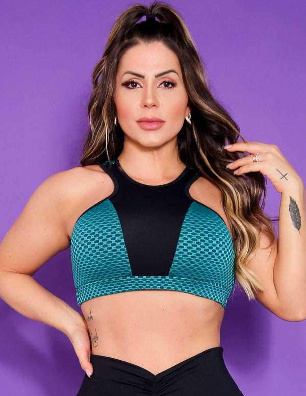Cropped Feminino Academia sem Bojo em Poliamida Texturizada
