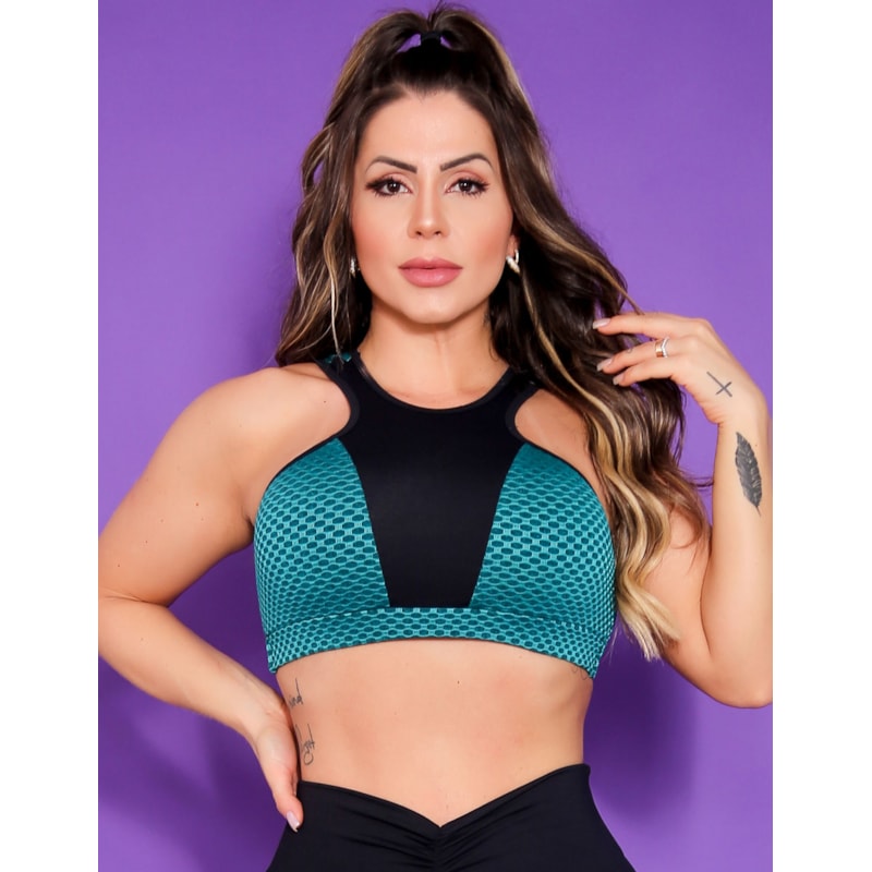 Cropped Feminino Academia sem Bojo em Poliamida Texturizada
