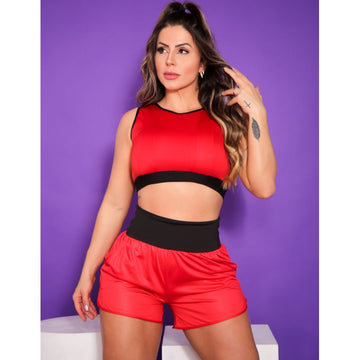 Conjunto Fitness Running Dry Fit Short com Bolsos e Cropped sem Bojo