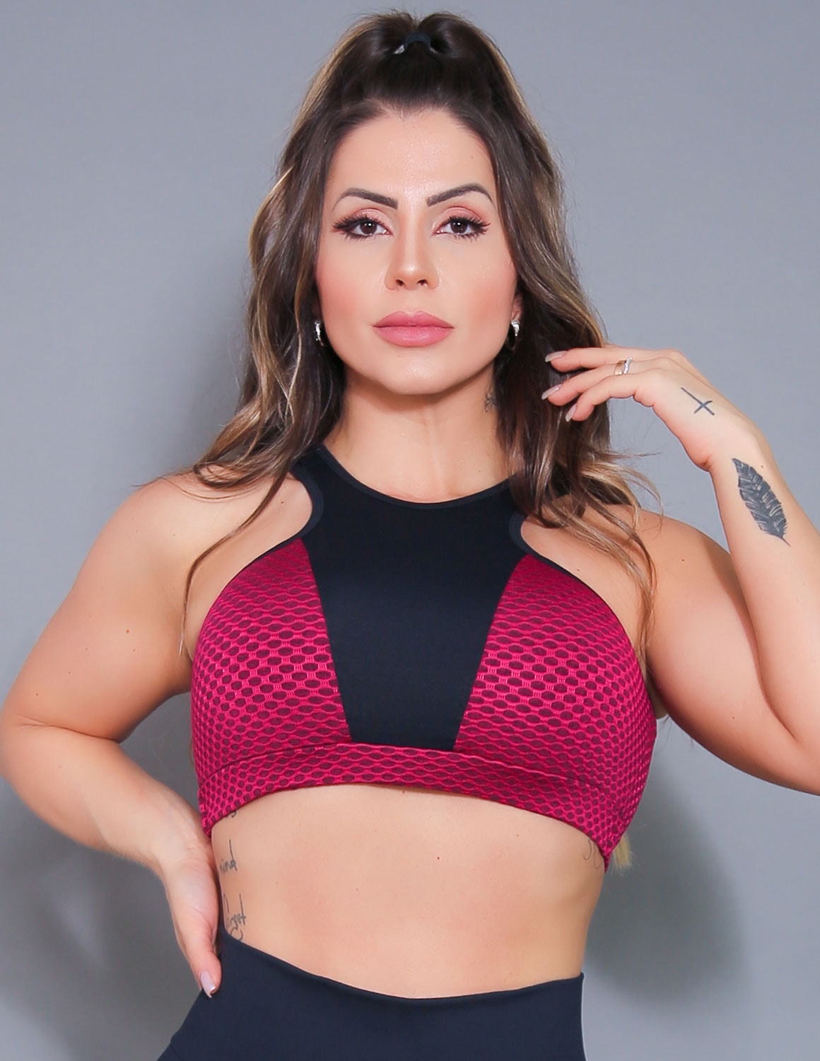 Cropped Feminino Poliamida 3D Texturizada Academia