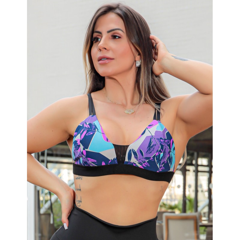 Conjunto Esportivo Academia Feminino Estampado Top e Short com Bolso
