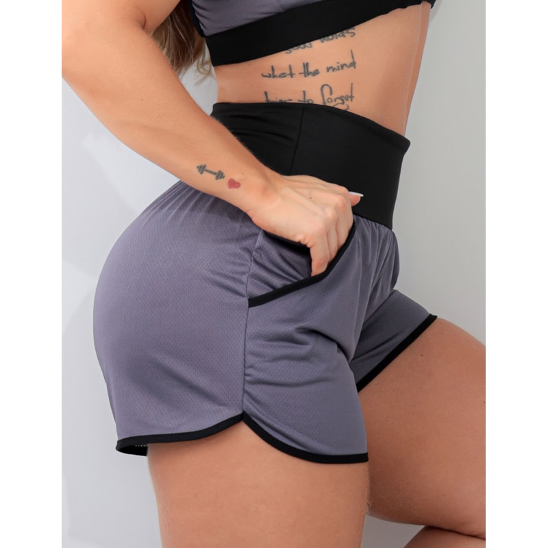 Short Fitness Feminino sem Forro em Dry Fit com Bolsos para Academia