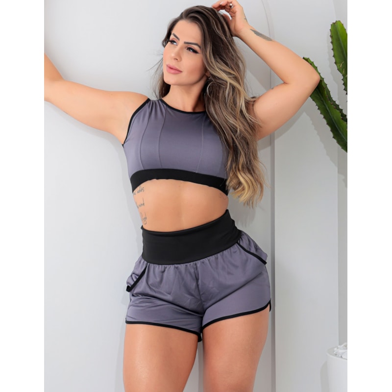 Conjunto Feminino de Short Fitness e Top Academia