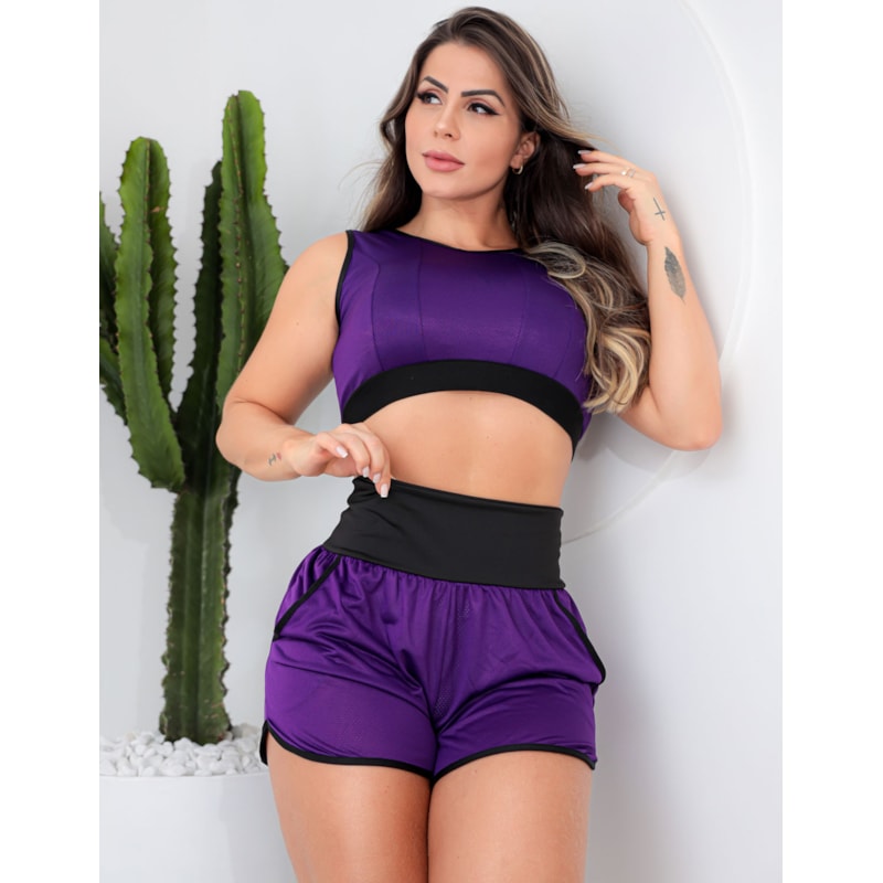 Conjunto Fitness Feminino Dry Fit Cropped sem Bojo e Short com Bolsos