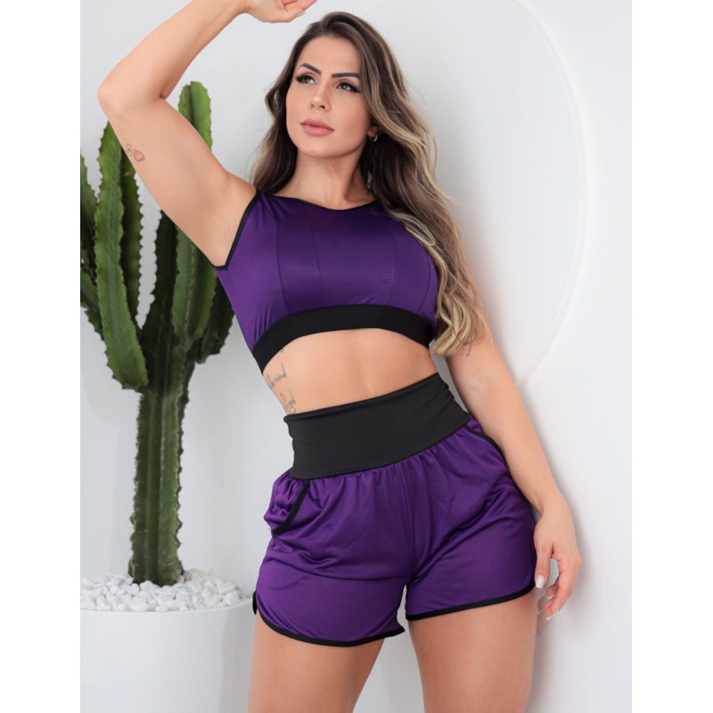 Conjunto Fitness Feminino Dry Fit Cropped sem Bojo e Short com Bolsos
