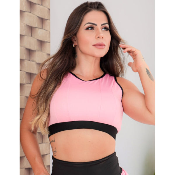 Cropped Top Ginástica Fitness sem Bojo em Dry Fit Furadinho
