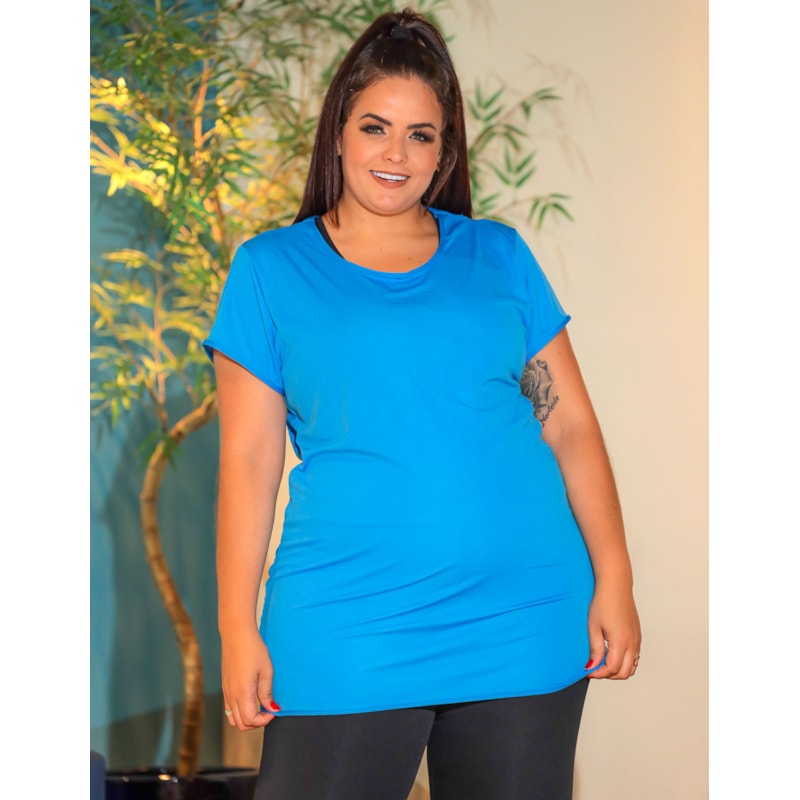 Camiseta Feminina Mullet Plus Size Alongada Dry Fit Filtro UV 50