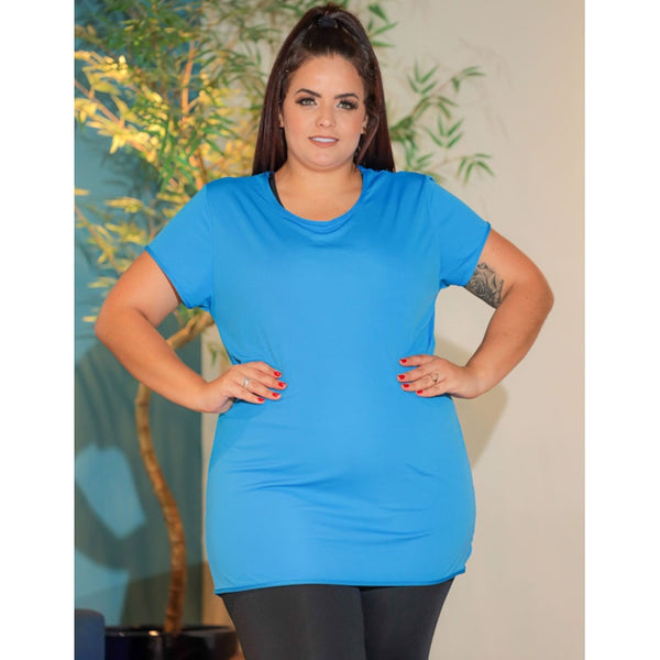Camiseta Feminina Mullet Plus Size Alongada Dry Fit Filtro UV 50