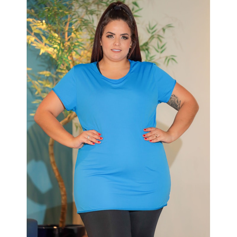 Camiseta Feminina Mullet Plus Size Alongada Dry Fit Filtro UV 50