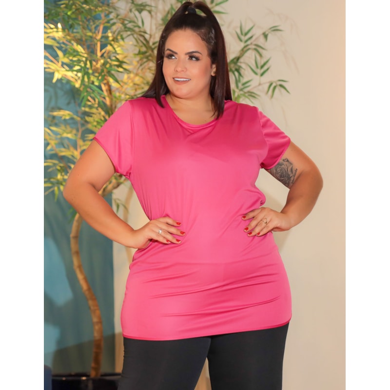 Camiseta Plus Size Feminina Para Academia Alongada Dry Fit filtro UV 50