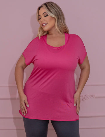 Camiseta Feminina Fitness Plus Size para Academia em Dry Fit Furadinho