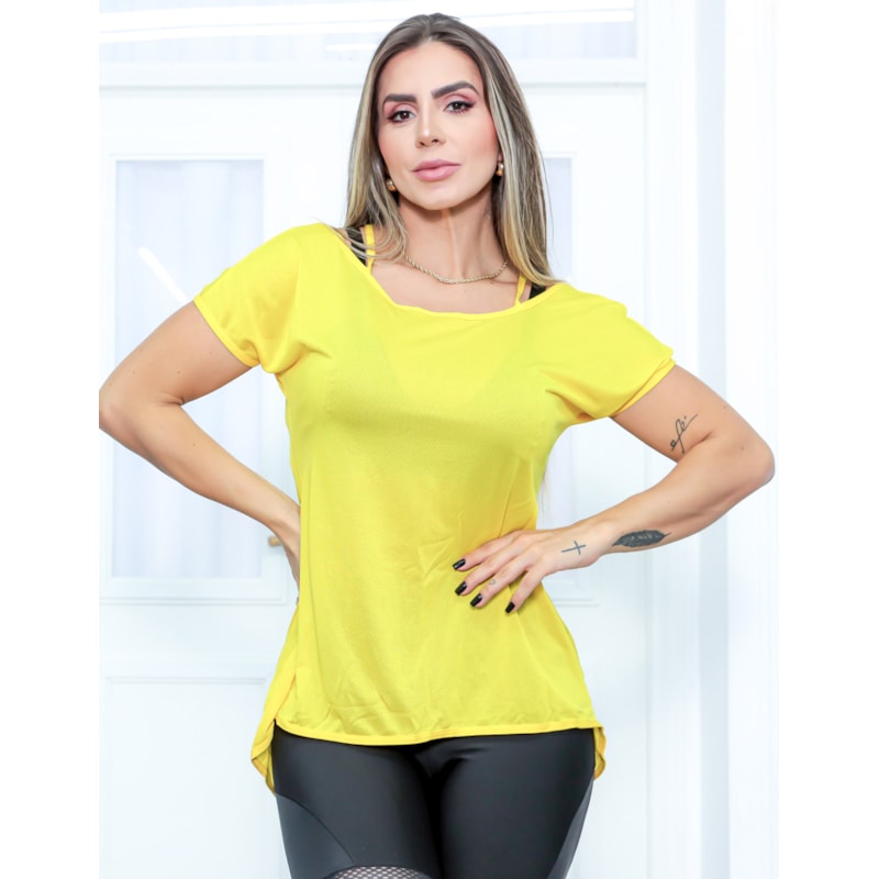 Blusa Fitness Feminina Com Manguinhas em Dry Fit para Academia