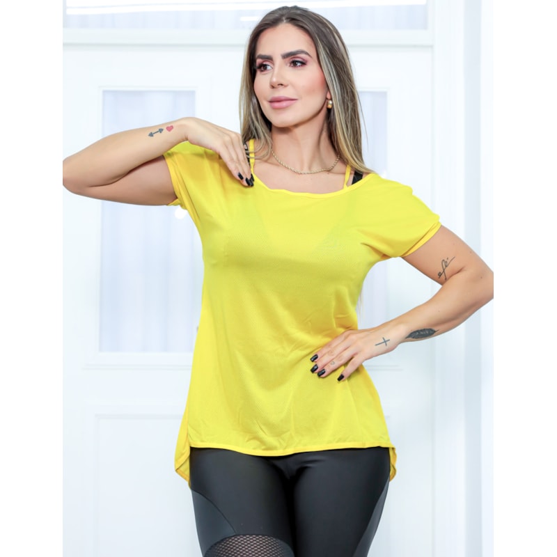 Blusa Fitness Feminina Com Manguinhas em Dry Fit para Academia