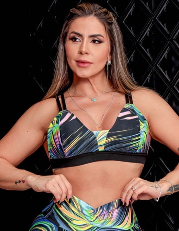 Top Feminino Esportivo Estampado com Alças Reguláveis e Bojo