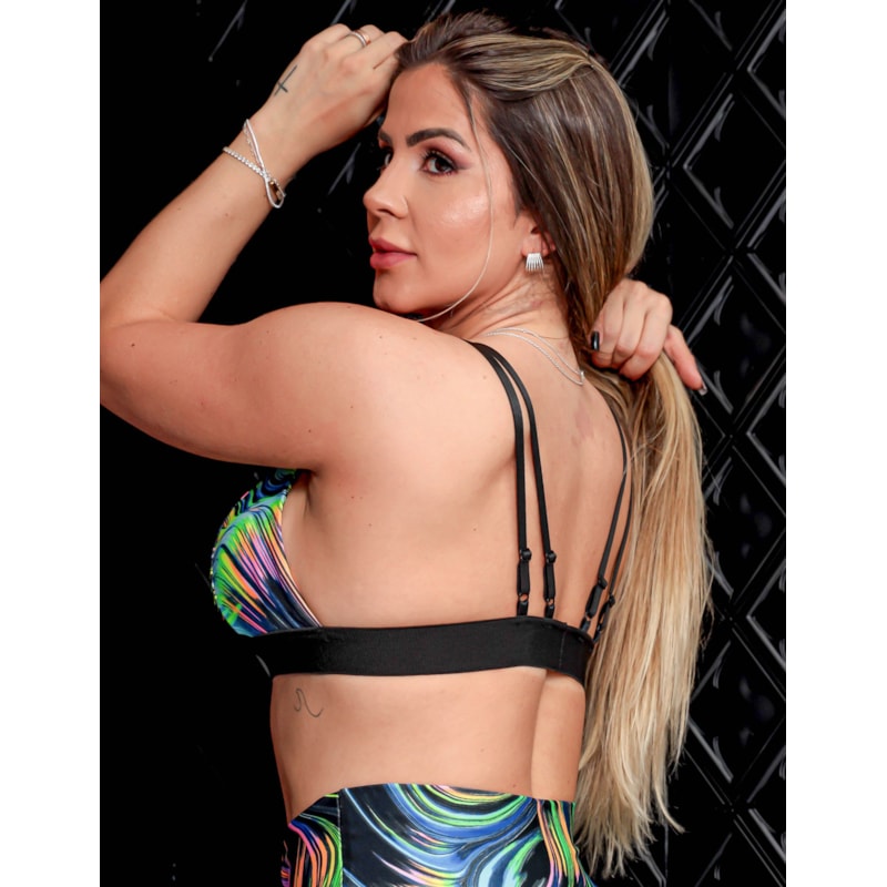 Top Feminino Esportivo Estampado com Alças Reguláveis e Bojo