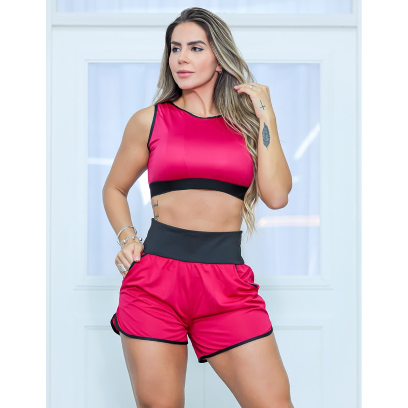 Short Fitness Feminino em Dry Fit com Bolsos e Cós Preto para Academia