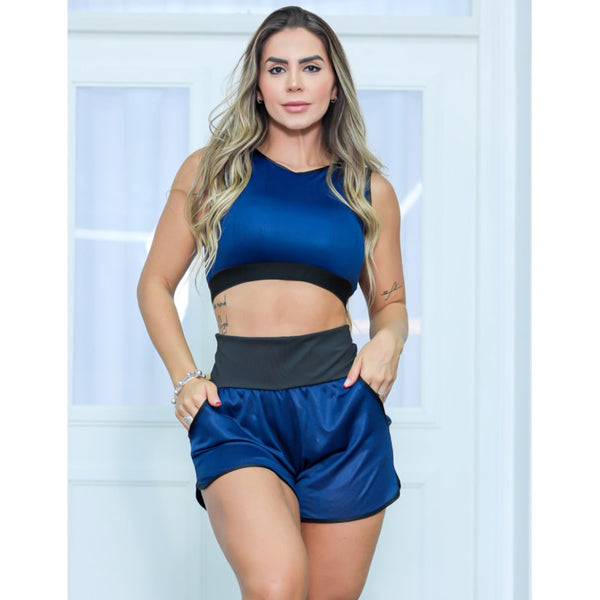 Conjunto Esportivo Running Dry Fit Short com Bolsos e Cropped sem Bojo para Academia