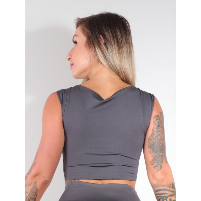 Cropped Feminino sem Bojo Grafite | Ref: 3.3.2467-28