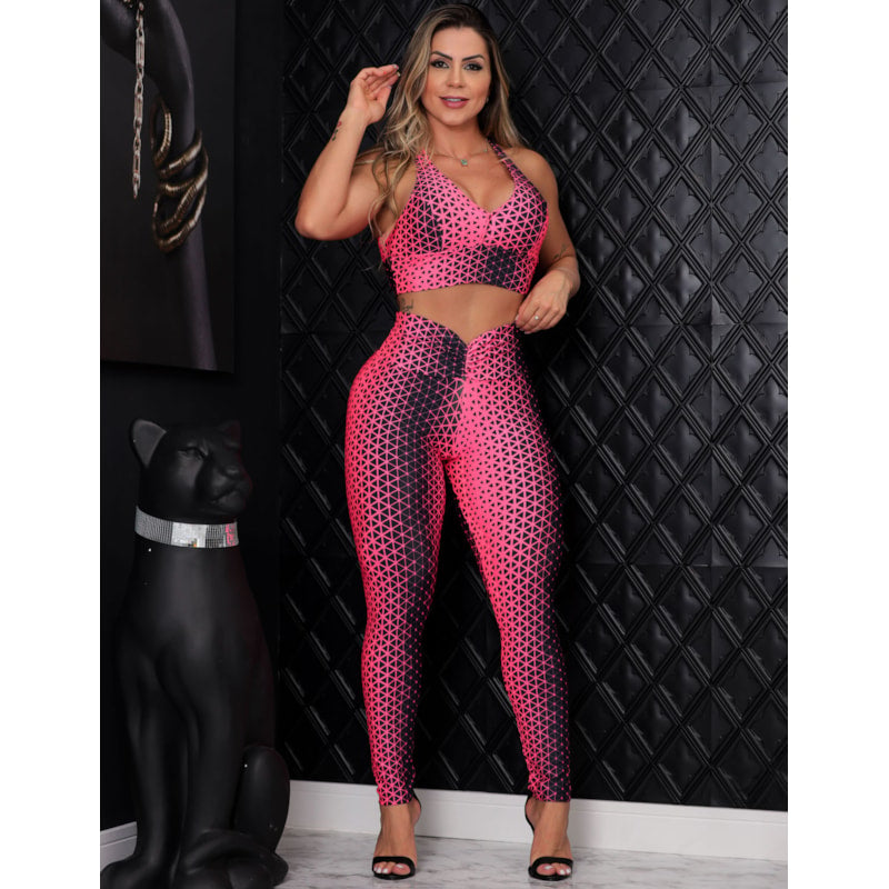 Conjunto Feminino Estampado com Calça Empina Bumbum e Cropped com Bojo