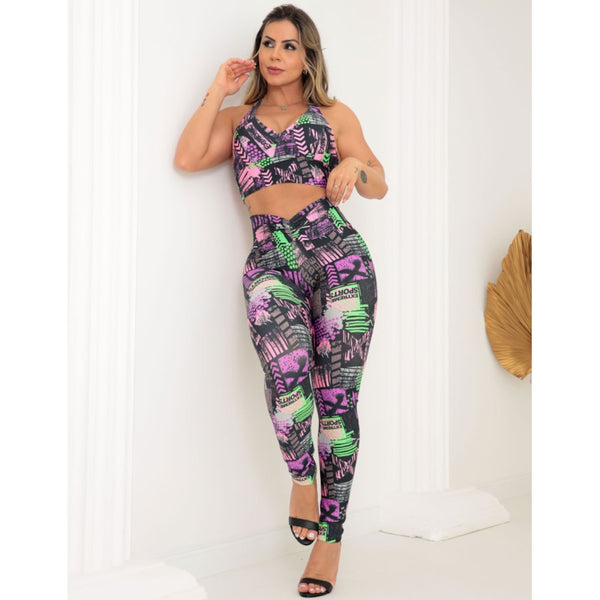Conjunto Para Academia com Calça Legging Empina Bumbum e Cropped com Bojo Removível
