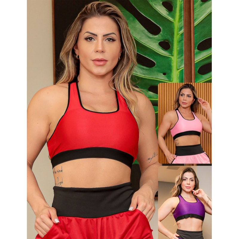 Kit 3 Tops para Academia Feminino com Bojo Removível em Dry Fit