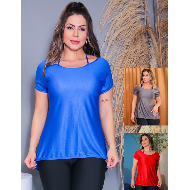 Kit 3 Blusas Femininas em Dry Fit com Manguinhas Seca Rápido