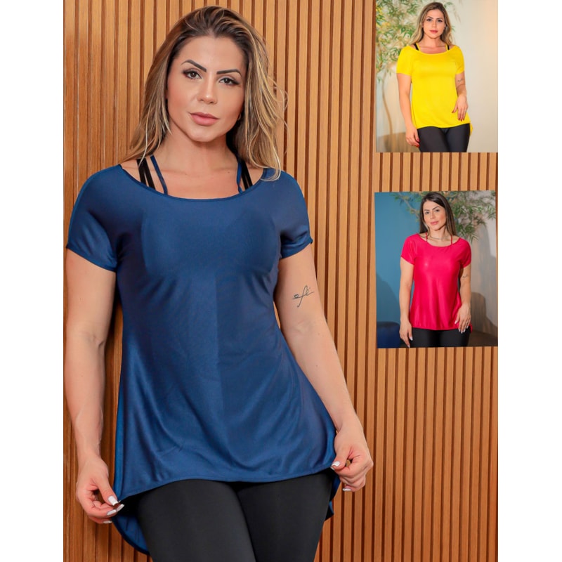 Kit 3 Blusas Fitness Feminina em Dry Fit com Manguinhas