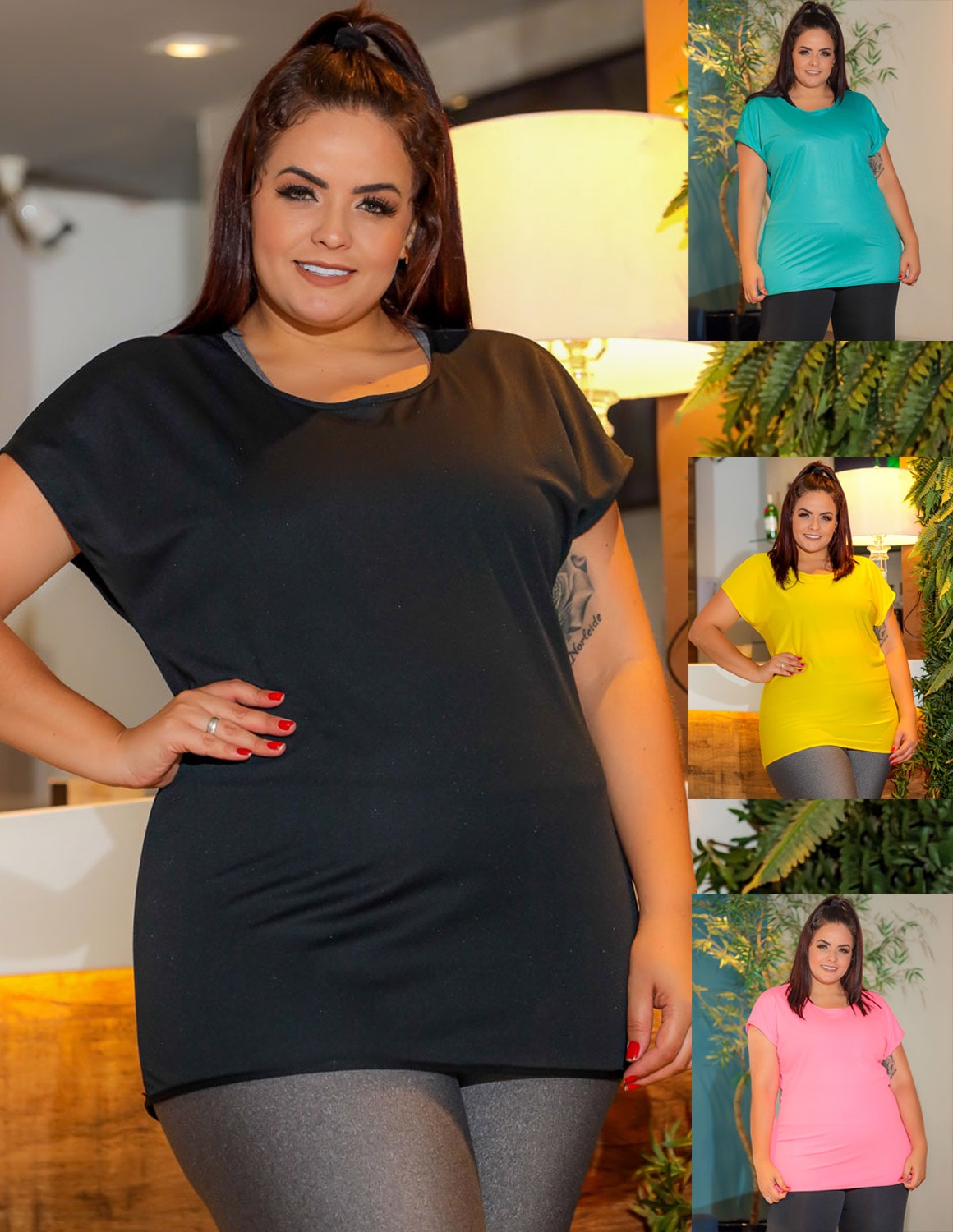 Kit 4 Blusas Fitness Feminina Plus Size em Dry Fit para Academia