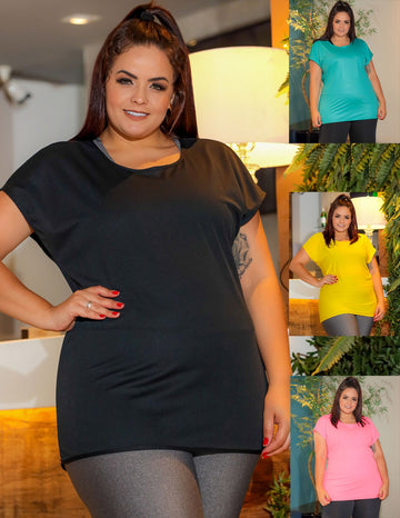 Kit 4 Blusas Fitness Feminina Plus Size em Dry Fit para Academia