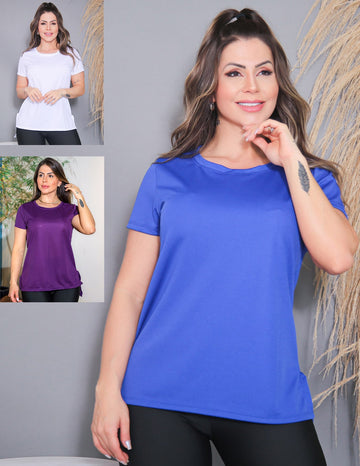 Kit 3 Blusas Feminina Fitness Alongada com Manguinhas para Academia