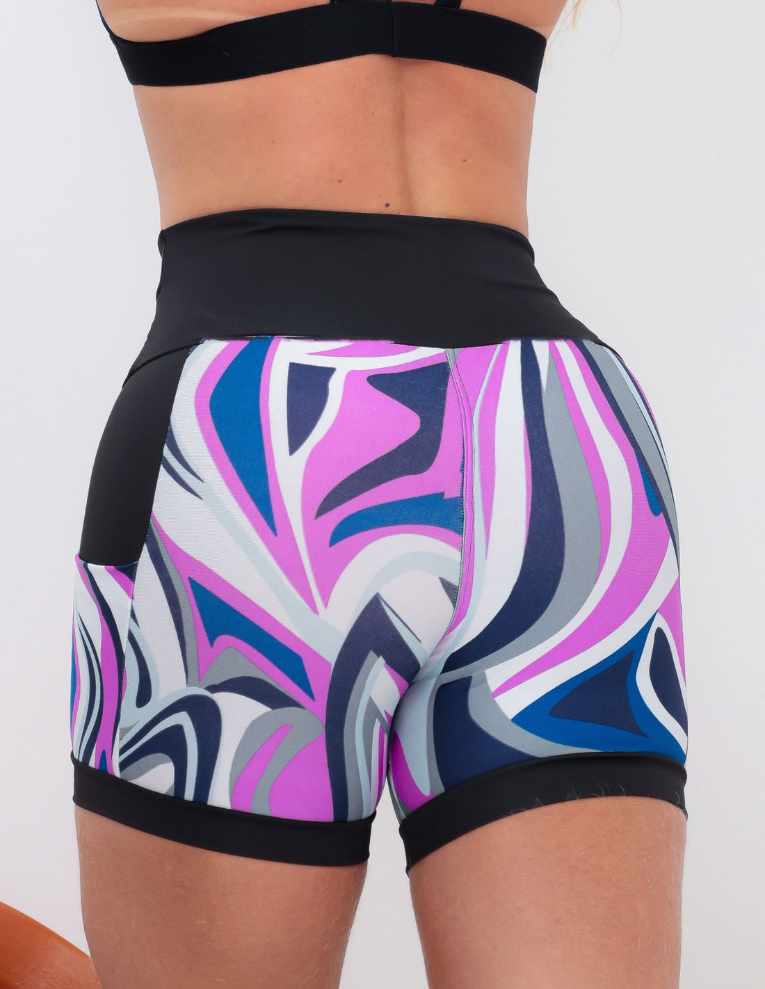Shortinho Feminino Academia Fitness Estampado Cós Alto e Bolsos