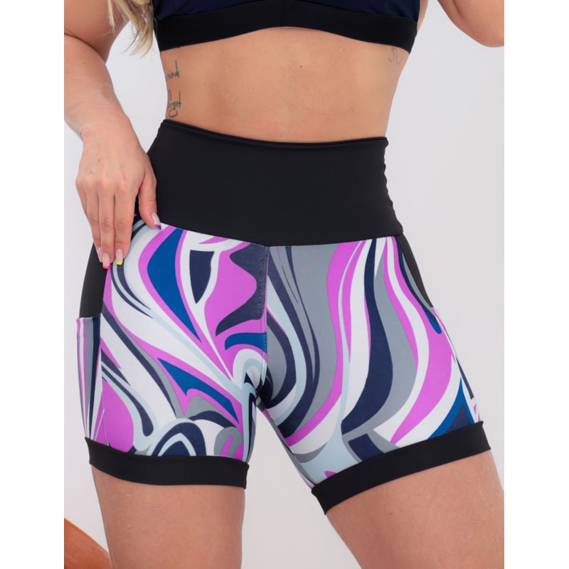 Conjunto Esportivo Feminino Short Estampado com Bolsos e Top com Bojo