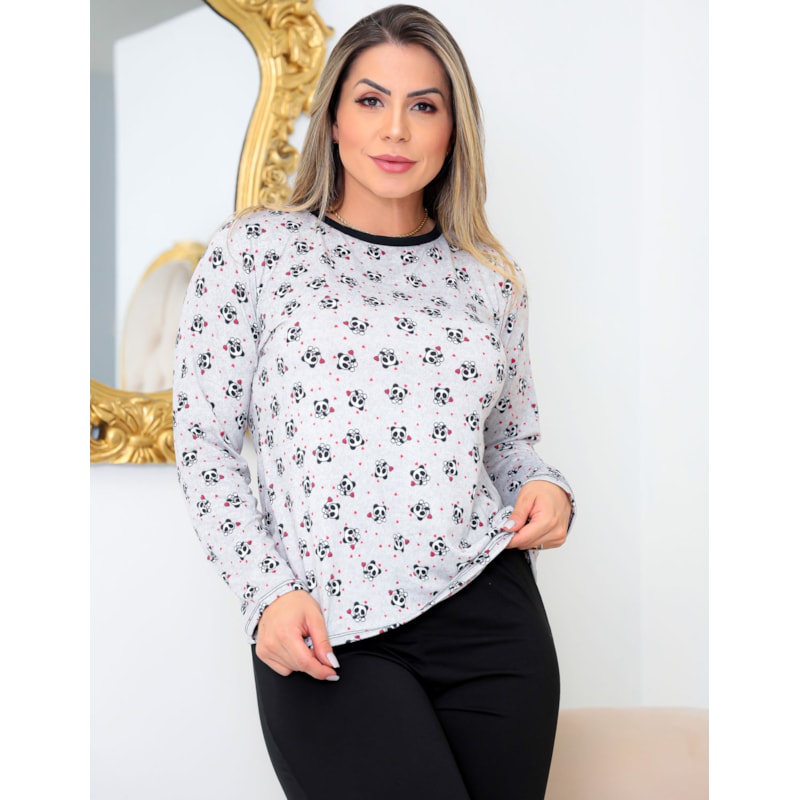Pijama Feminino Estampado Calça e Blusa Manga Longa de Inverno