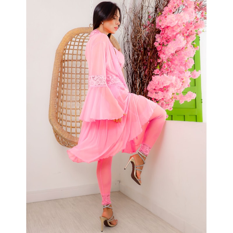 Look Sensual para Mulheres Completo com Espartilho e Robe em Tule e Renda
