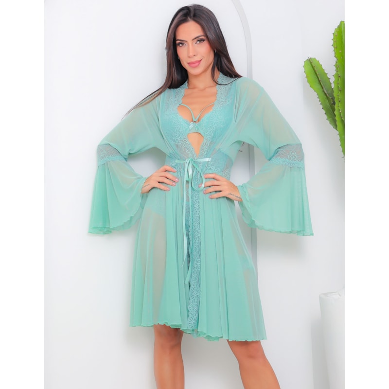 Robe Feminino com Manga Flare em Tule e Renda Luxo
