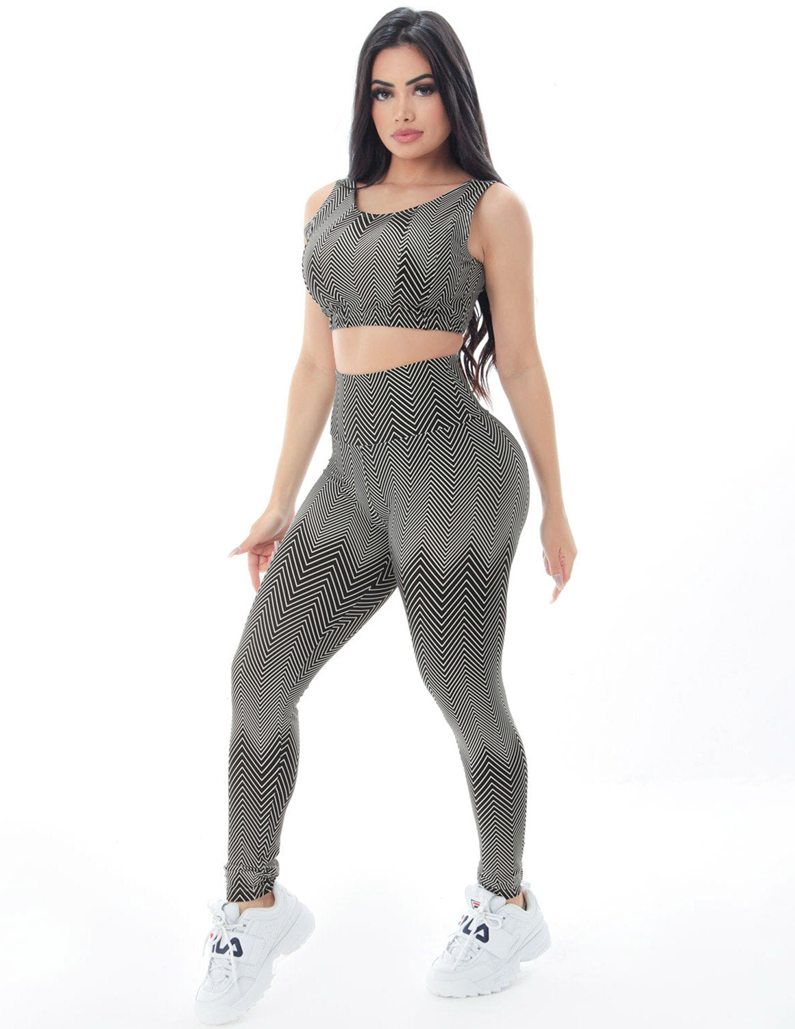 Conjunto de Ginástica Feminino Fitness com Cropped e Calça Estampado