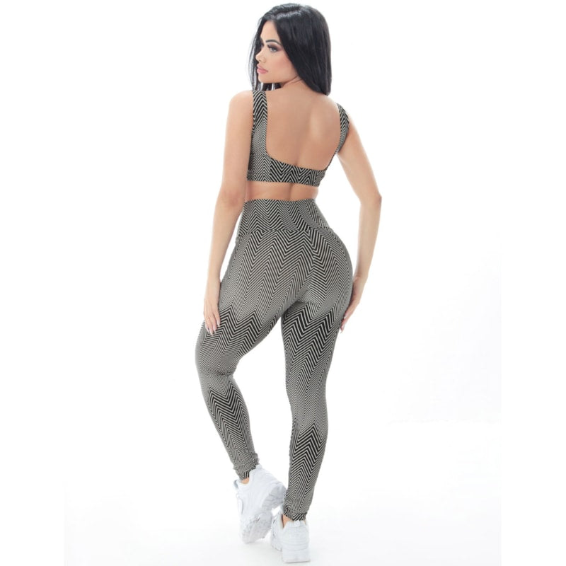 Conjunto de Ginástica Feminino Fitness com Cropped e Calça Estampado