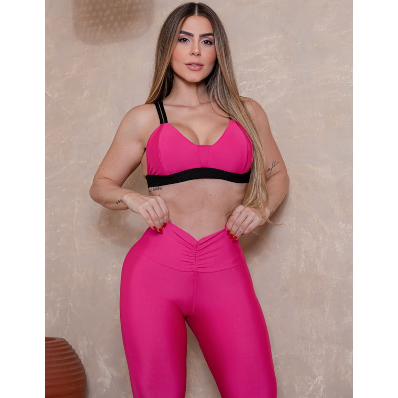 Conjunto Feminino Fitness com Calça Legging Empina Bumbum e Top com Bojo Removível