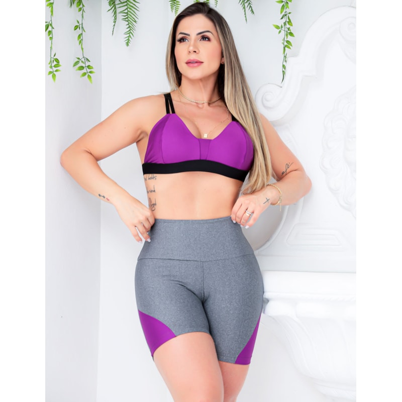Conjunto Esportivo para Mulheres com Top e Short com Recortes nas Laterais
